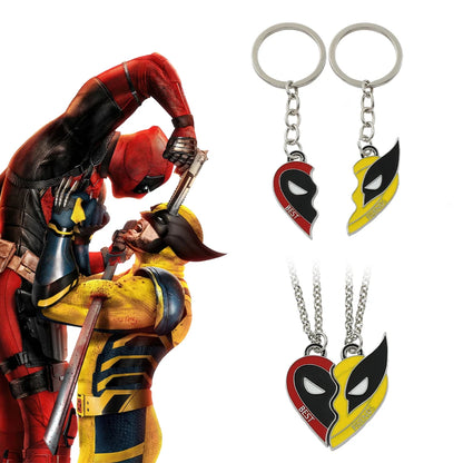 2pcs Marvel Movie Deadpool & Wolverine Necklace Best Friends Set Split Heart Matching Pendant Keychain for Fans Accessories Gift