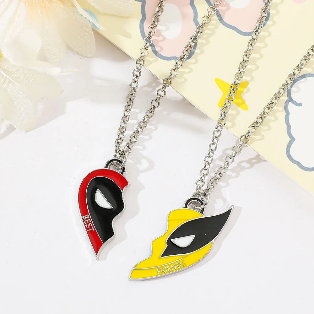 2pcs Marvel Movie Deadpool & Wolverine Necklace Best Friends Set Split Heart Matching Pendant Keychain for Fans Accessories Gift