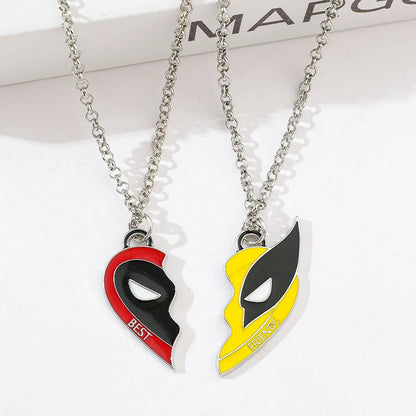 2pcs Marvel Movie Deadpool & Wolverine Necklace Best Friends Set Split Heart Matching Pendant Keychain for Fans Accessories Gift